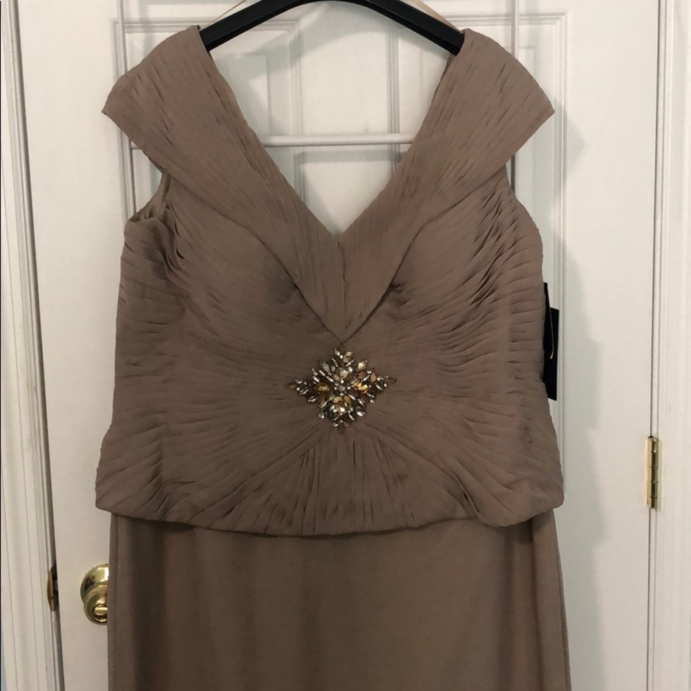Plus VM Collection Taupe Chiffon Formal Dress